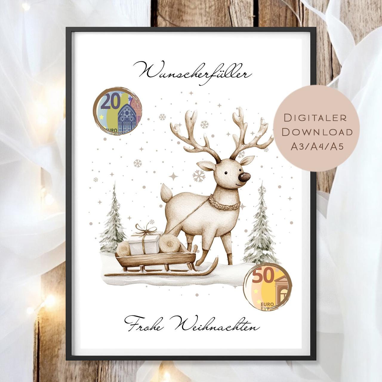 Geldgeschenk Weihnachten l Geld Weihnachtsgeschenk l Geschenkgutschein Hirsch Geldgeschenk l Gutschein schenken Geschenk Wunscherfüller PDF