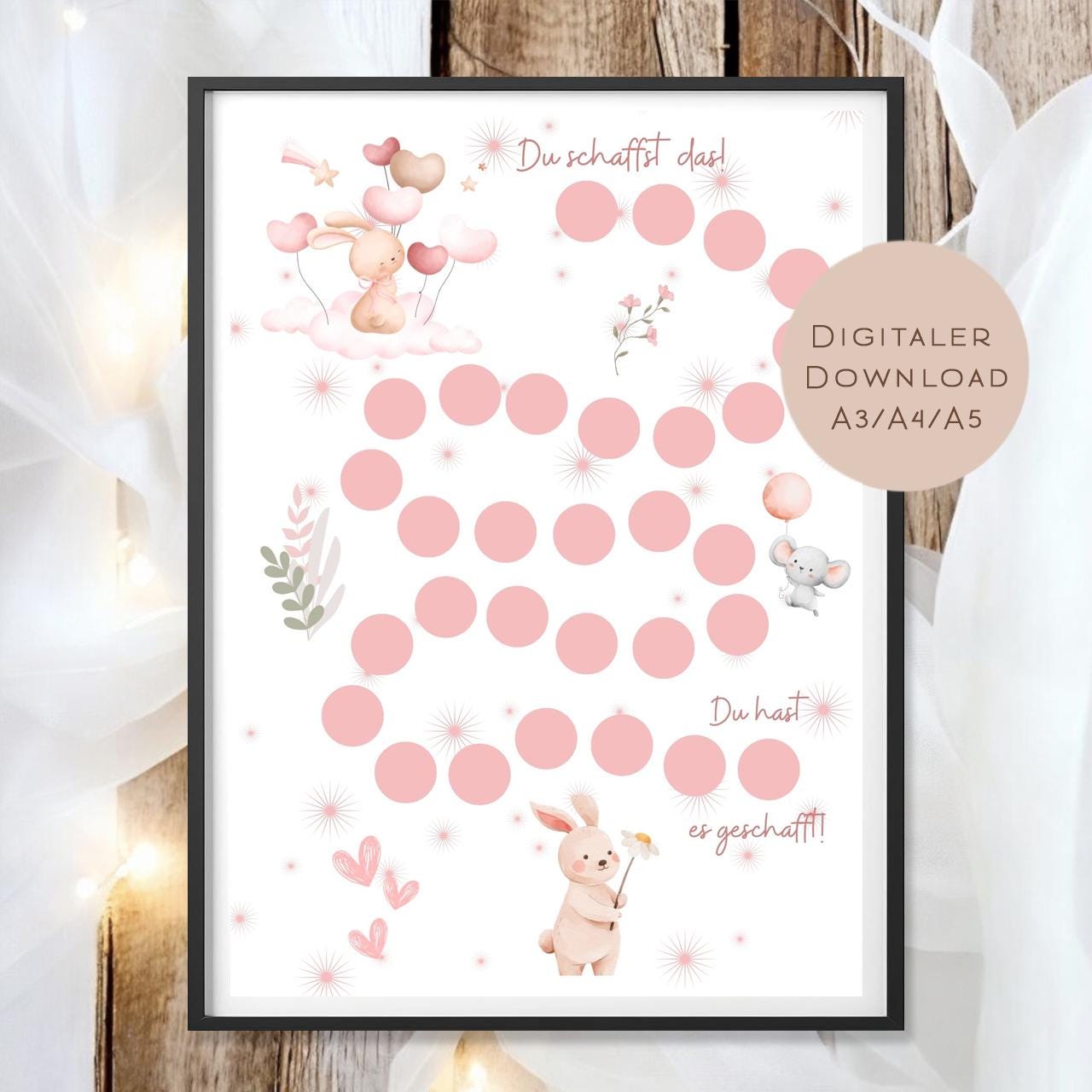 Belohnungstafel Kinder I Belohnungsplan Motivation Mädchen Hase Maus I Geschenk Einschulung Schultüte Schulkind I Download PDF Ausdrucken