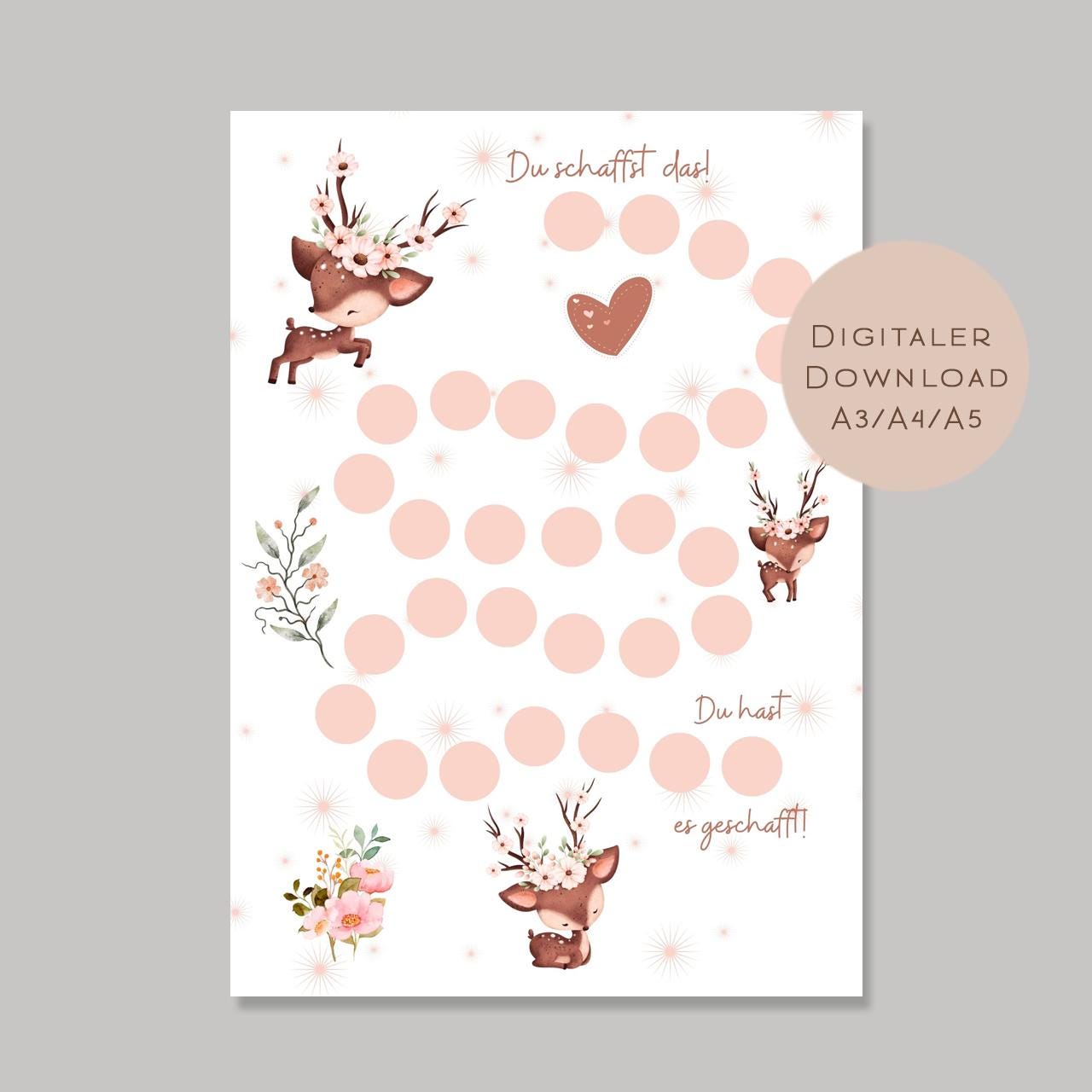 Belohnungstafel Kinder I Belohnungsplan Motivation Reh Waldtiere I Geschenk Einschulung Schultüte Schulkind I Download PDF Ausdrucken