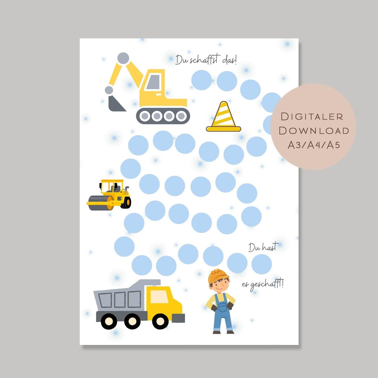 Belohnungstafel Kinder I Belohnungsplan Motivation Bagger LKW Baustelle I Geschenk Einschulung Schultüte Schulkind I Download PDF Ausdrucken