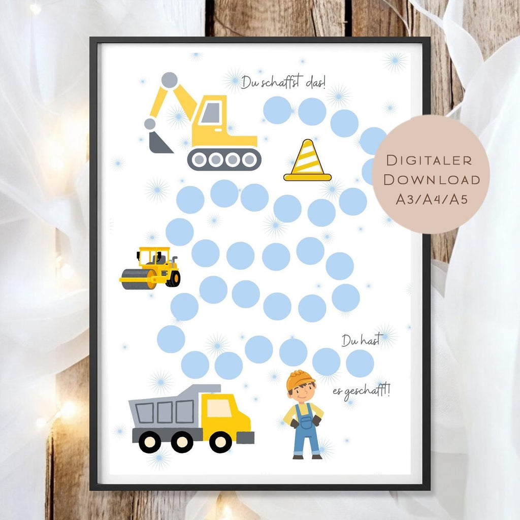 Belohnungstafel Kinder I Belohnungsplan Motivation Bagger LKW Baustelle I Geschenk Einschulung Schultüte Schulkind I Download PDF Ausdrucken