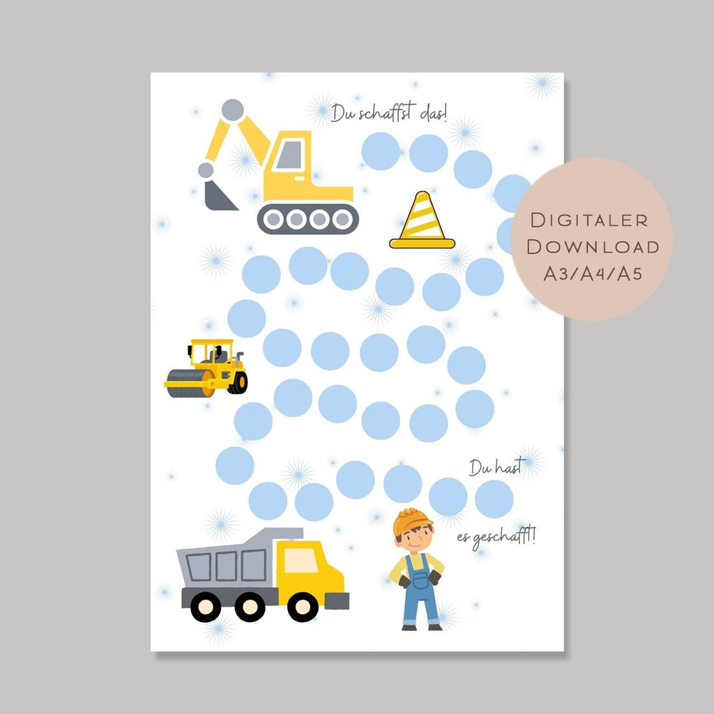 Belohnungstafel Kinder I Belohnungsplan Motivation Bagger LKW Baustelle I Geschenk Einschulung Schultüte Schulkind I Download PDF Ausdrucken