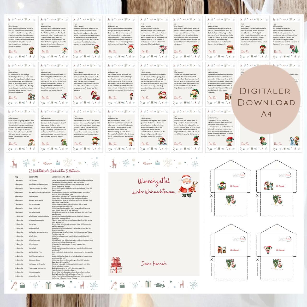 Wichtelbriefe Name personalisiert I Weihnachten Wichtelgeschichte | Brief Weihnachtsmann | Wunschzettel Ausrucken | Weihnachtspost download
