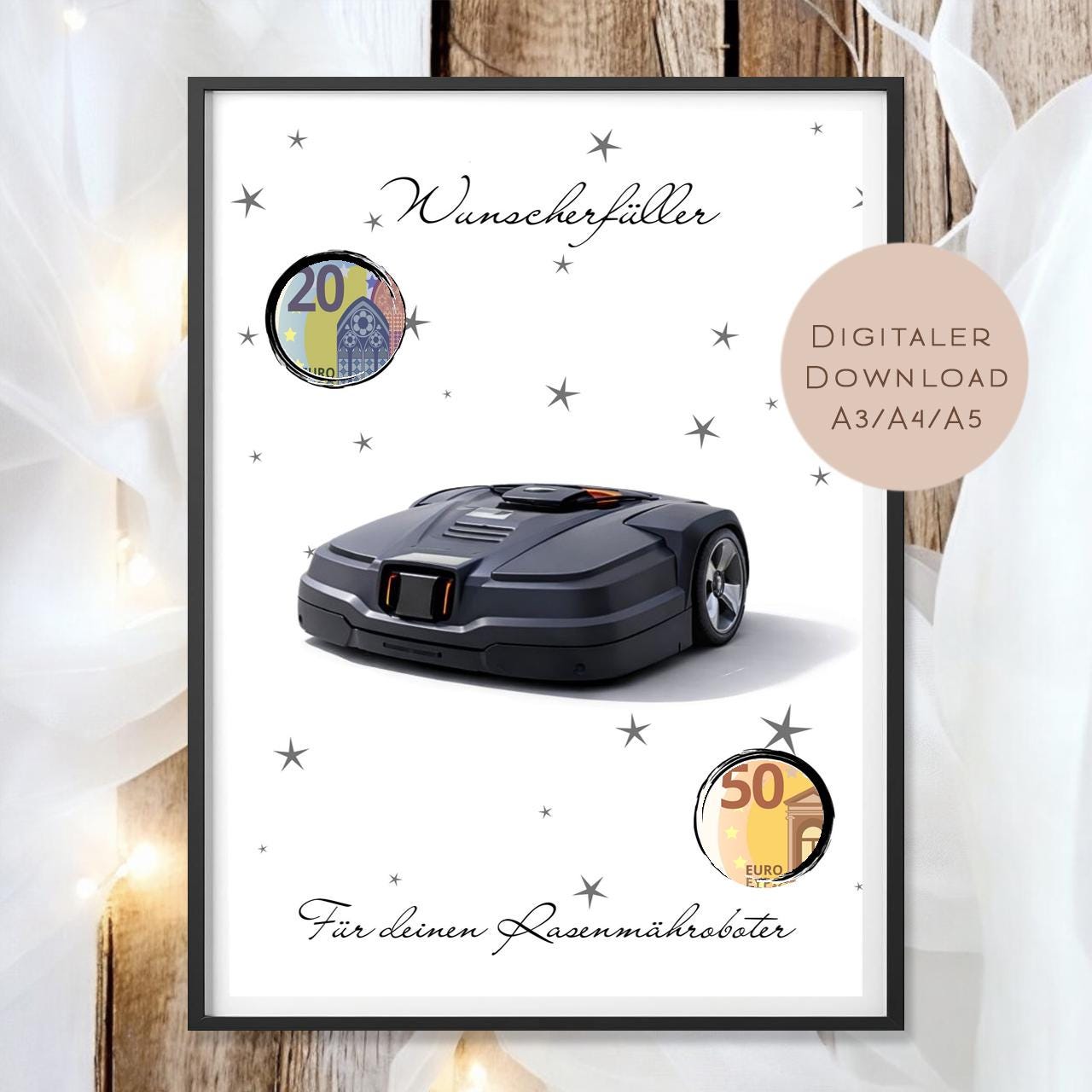 Geburtstag Geldgeschenk Rasenmähroboter l Rasenmäher Geld schenken l Roboter Geburtstagsgeschenk l Gutschein Geschenk Wunscherfüller PDF