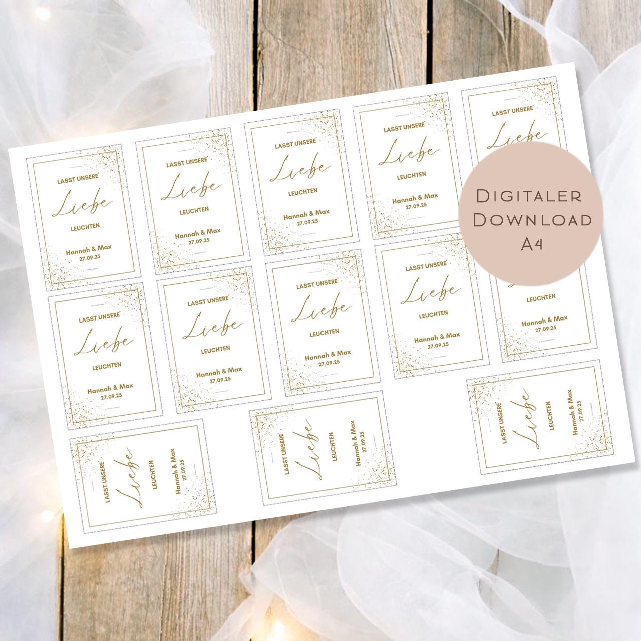 Druckvorlage Hochzeit Wunderkerzen Knicklicht l Brautpaar Name personalisiert I Mitbringsel Geschenk Hochzeitsdatum I Vorlage Ausdrucken PDF