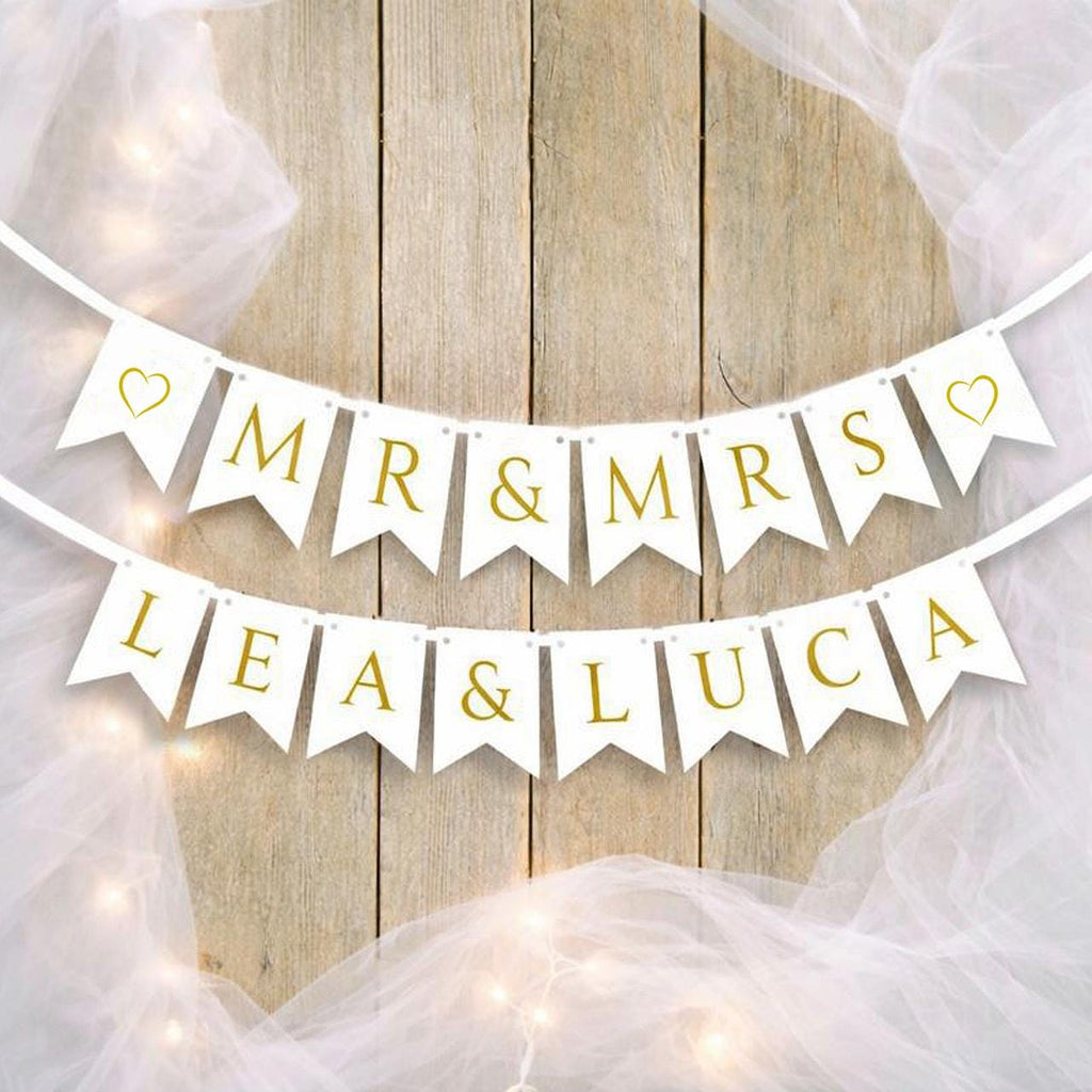 Druckvorlage MR & MRS Banner mit Namen l Hochzeitsgirlande zum Download I Wimpelkette personalisiert I Hochzeitsdeko Kirche Ausdrucken PDF