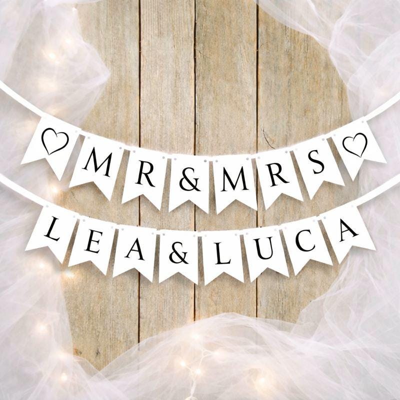 Druckvorlage MR & MRS Girlande mit Namen l Hochzeitsgirlande zum Download I Wimpelkette personalisiert I Hochzeitsdeko Kirche Ausdrucken PDF