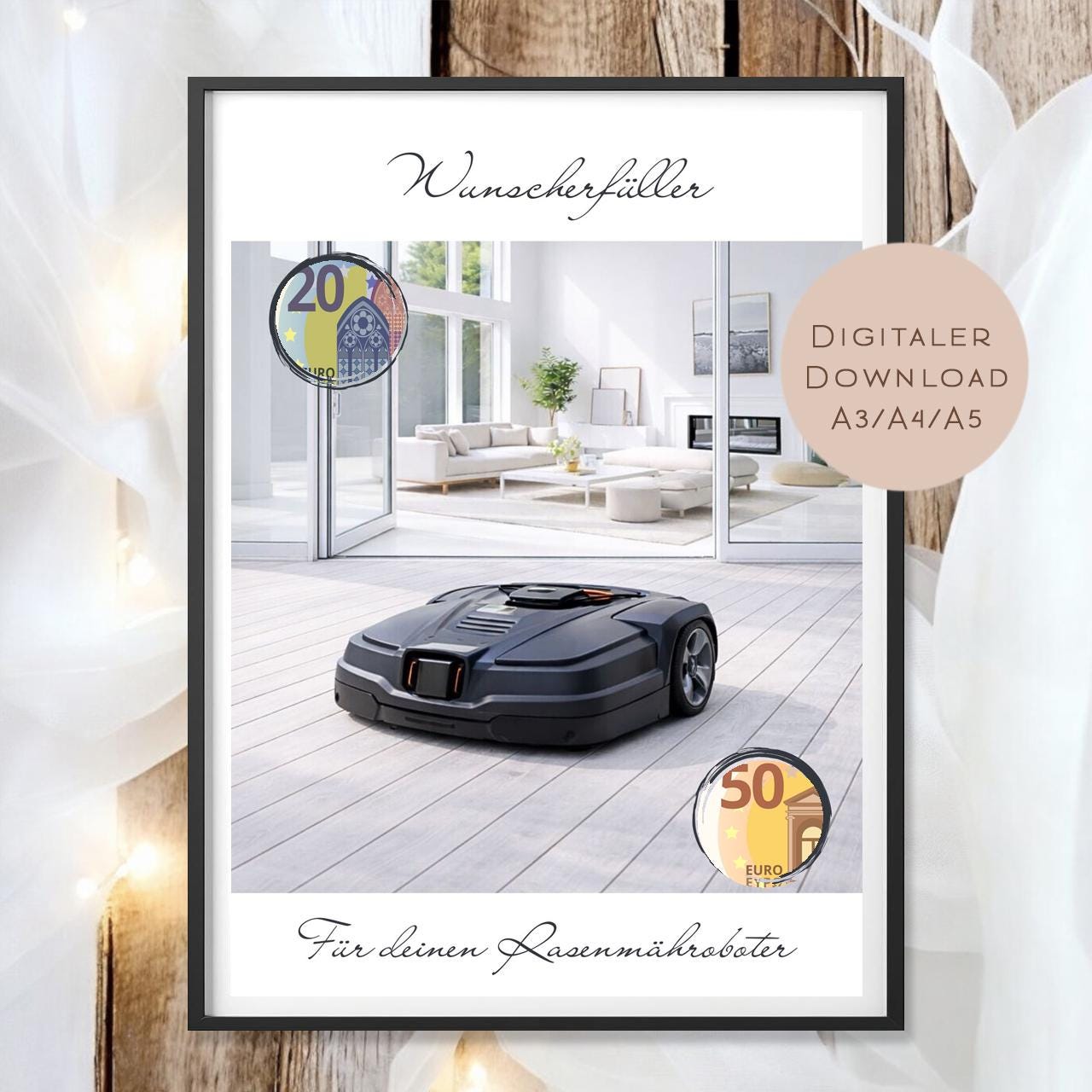 Geburtstag Geldgeschenk Rasenmähroboter l Rasenmäher Geld schenken l Roboter Geburtstagsgeschenk l Gutschein Geschenk Wunscherfüller PDF