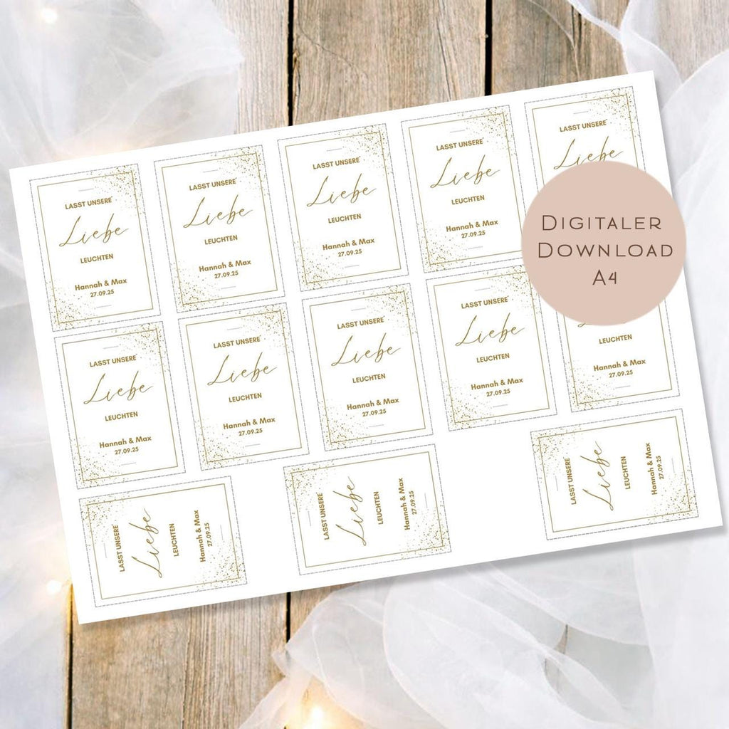 Druckvorlage Hochzeit Wunderkerzen Knicklicht l Brautpaar Name personalisiert I Mitbringsel Geschenk Hochzeitsdatum I Vorlage Ausdrucken PDF