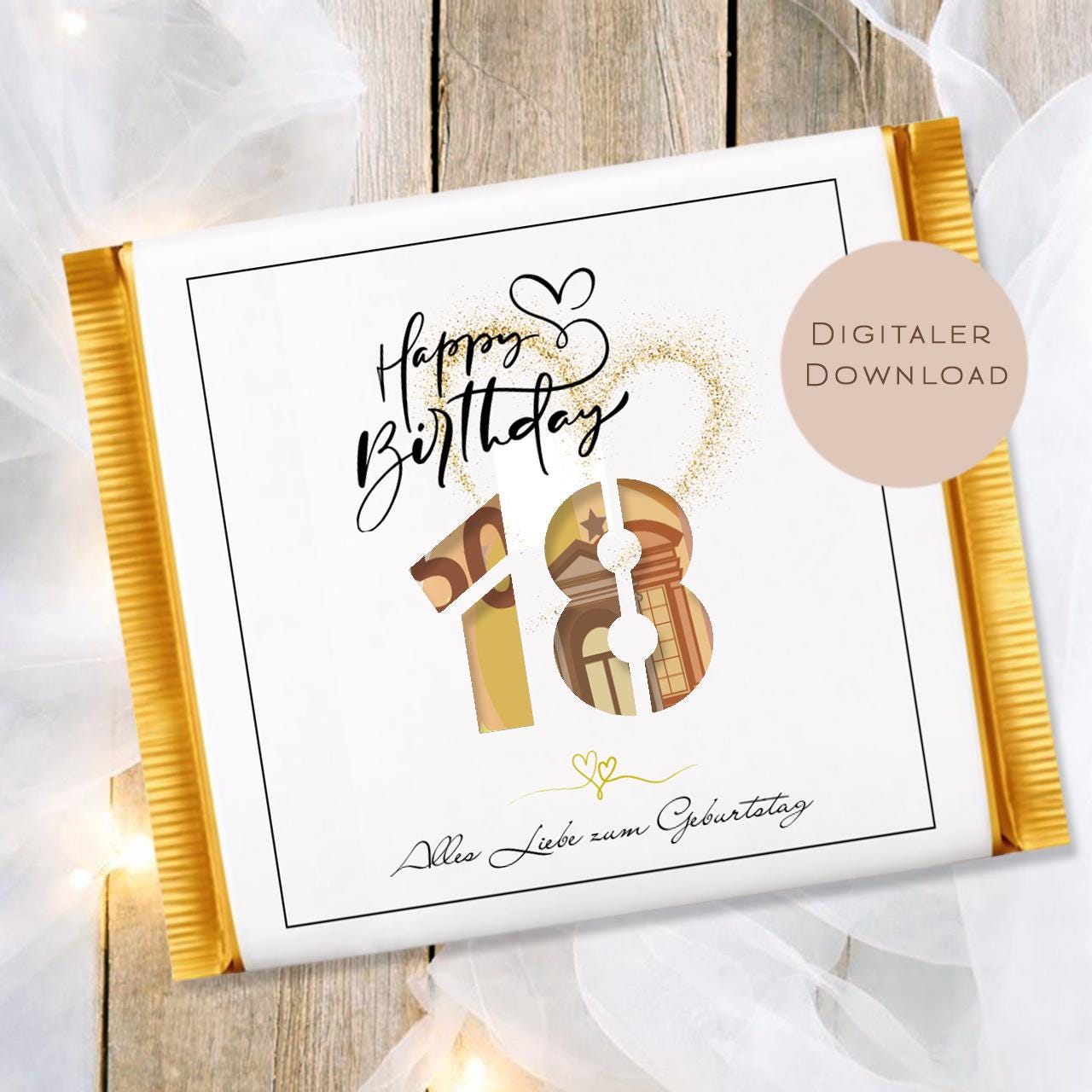 Druckvorlage Geldgeschenk 18 Geburtstag | Schokoladenbanderole zum Ausdrucken | Geld verschenken | Geschenkidee für Ritter Sport Schokolade