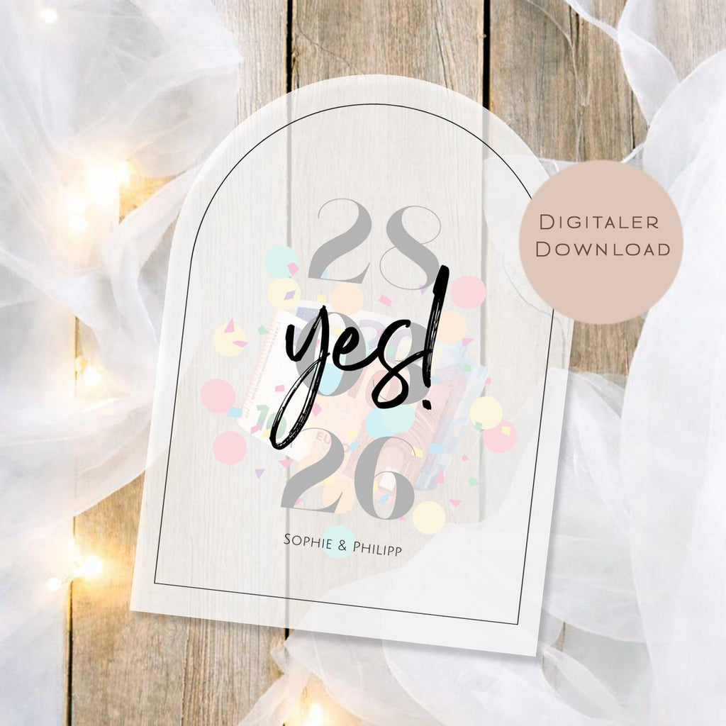Hochzeitsgeschenk Schüttelkarte Hochzeit | Geldgeschenk Brautpaar Gutschein | personalisiert mit Name Geld schenken Ausdrucken PDF Download