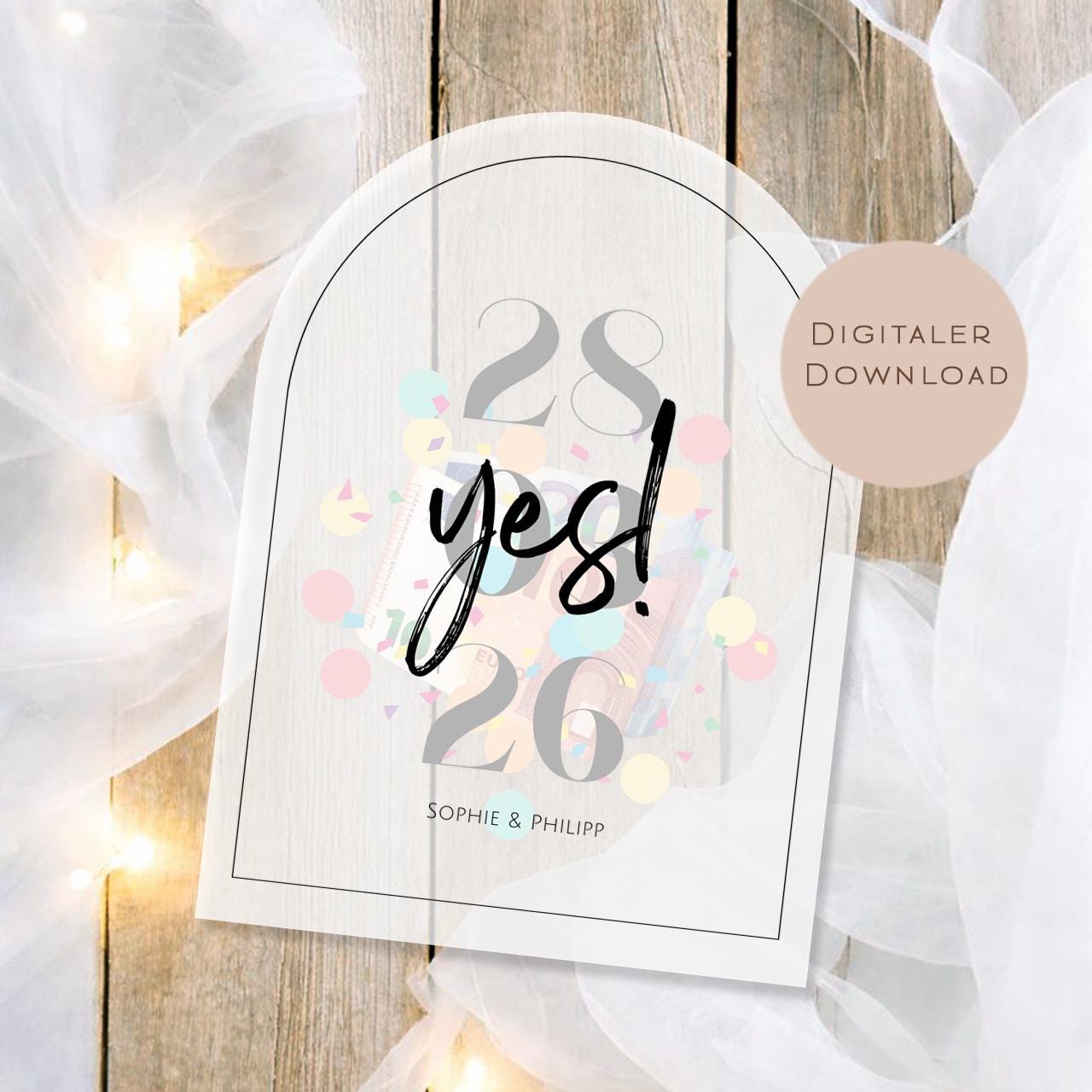 Hochzeitsgeschenk Schüttelkarte Hochzeit | Geldgeschenk Brautpaar Gutschein | personalisiert mit Name Geld schenken Ausdrucken PDF Download
