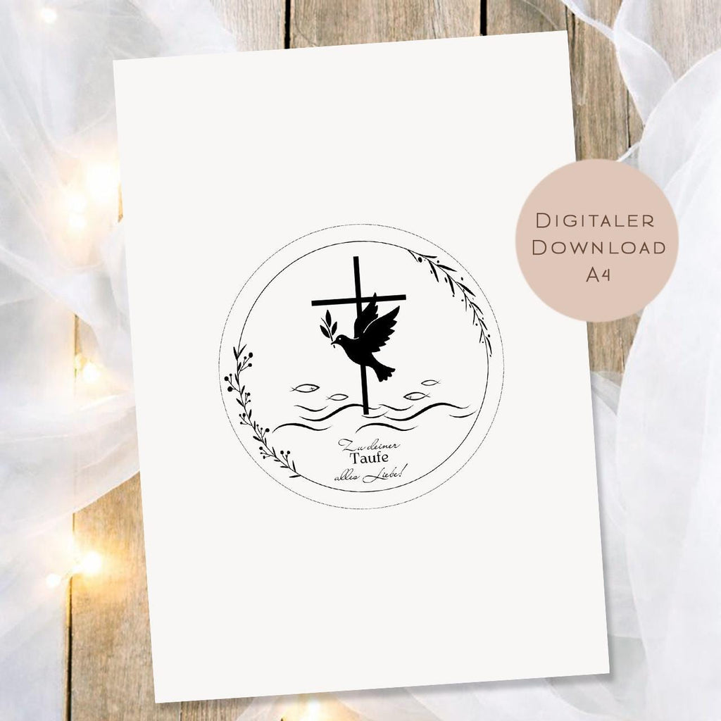 Druckvorlage Schüttelkarte Taufe | Geschenk Geld Gutschein schenken | Geldgeschenk Taube Kreuz Fische Karte zum Ausdrucken PDF Download
