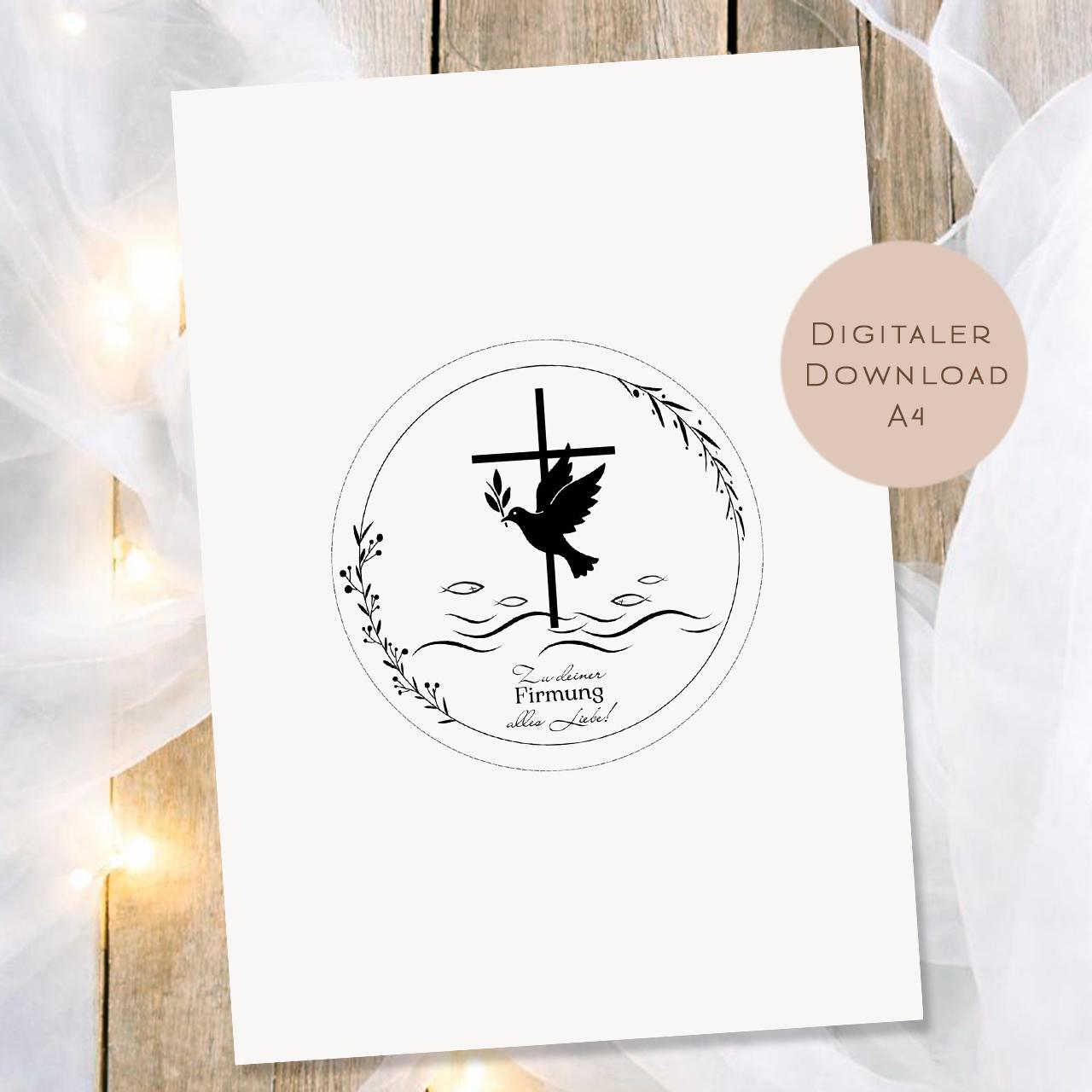 Druckvorlage Schüttelkarte Firmung | Geschenk Geld Gutschein schenken | Geldgeschenk Taube Kreuz Fische Karte zum Ausdrucken PDF Download