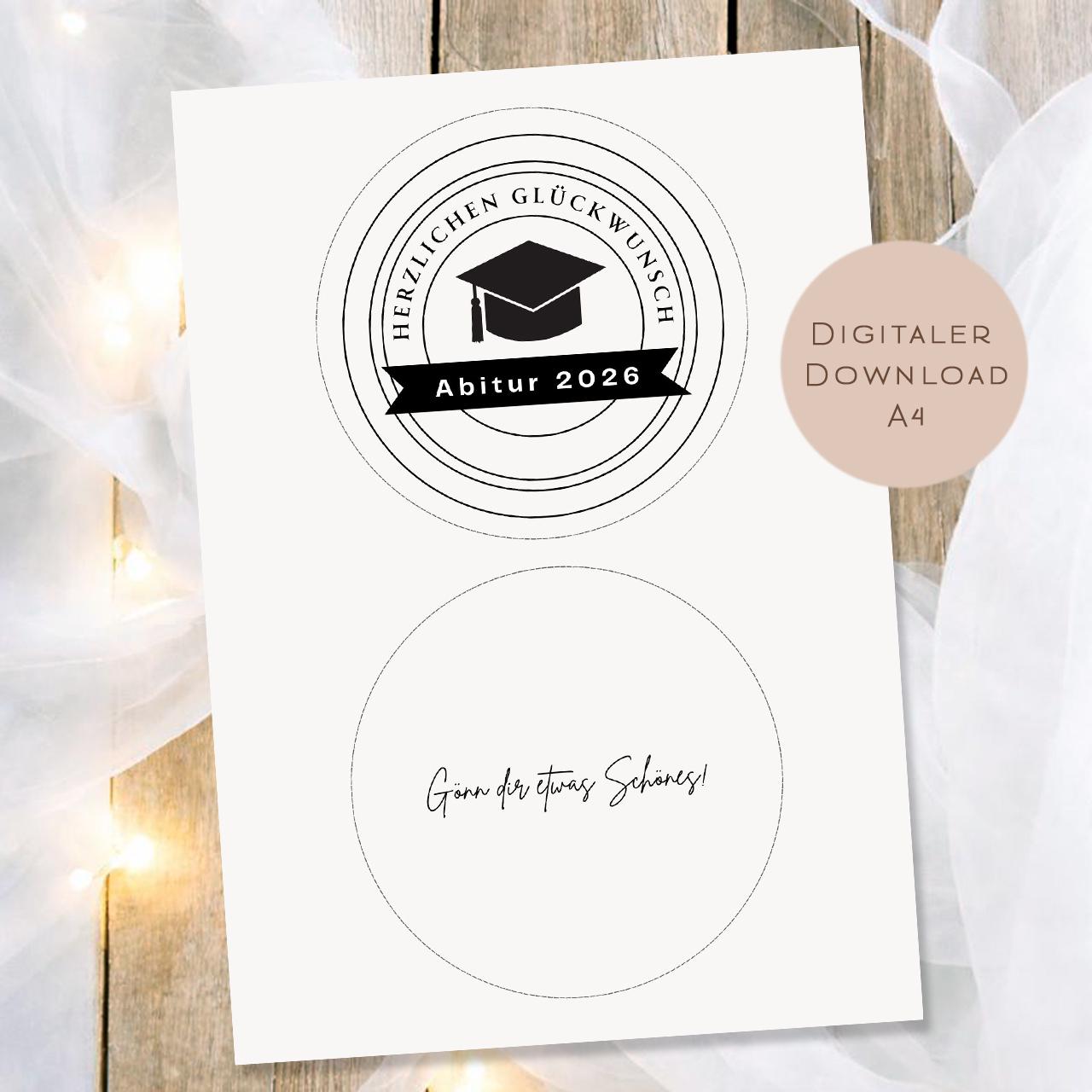 Druckvorlage Schüttelkarte Abitur 2026 | Geldgeschenk Abi | Geschenk Geld Gutschein Schulabschluß zum Ausdrucken PDF Download