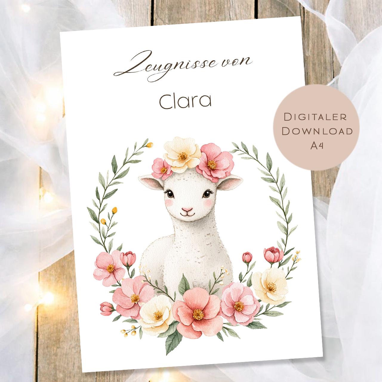 Druckvorlage Lamm Zeugnismappe personalisiert | Zeugnis Name Geschenk Schulanfang I Geschenkidee Einschulung Schule Ausdrucken PDF Download