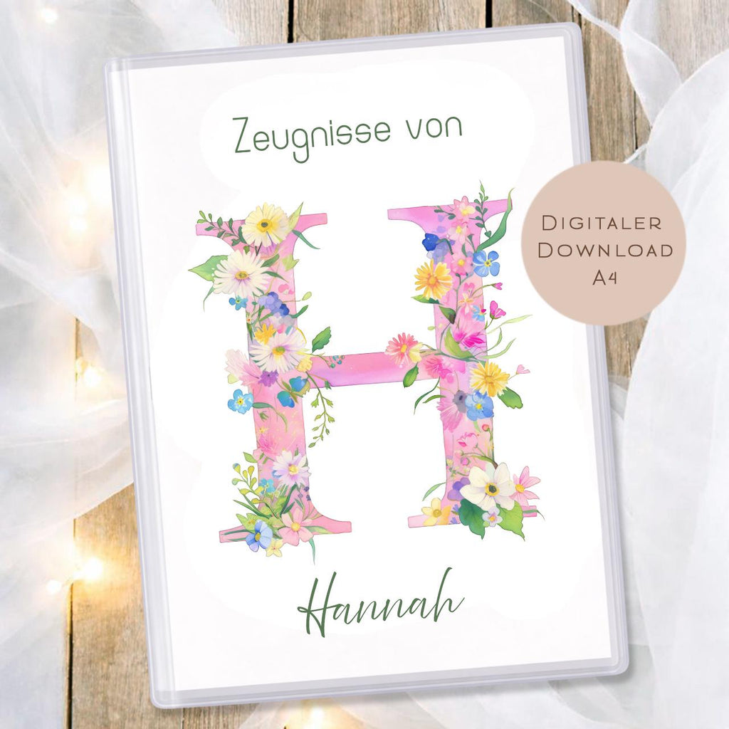 Druckvorlage Blumen Zeugnismappe personalisiert | Zeugnis Name Geschenk Schulanfang I Geschenkidee Einschulung Ausdrucken PDF Download