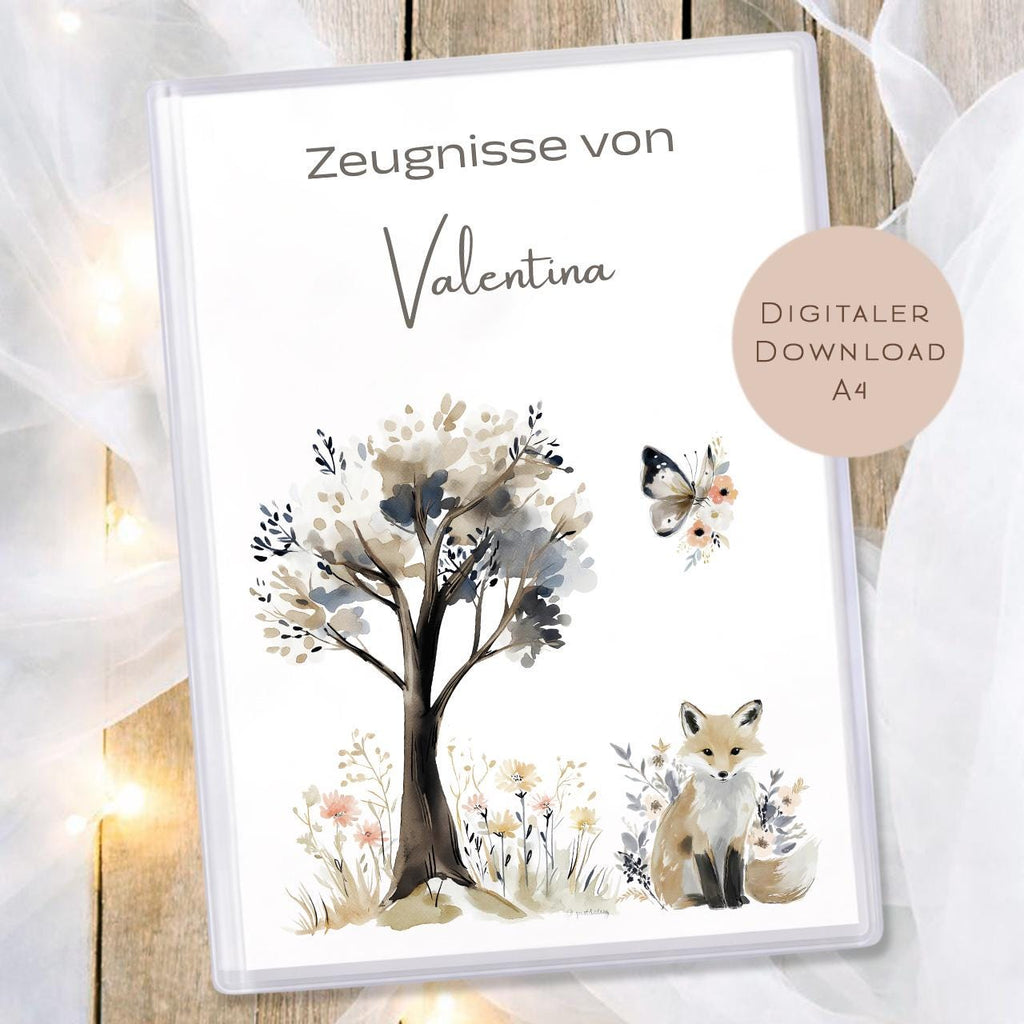 Druckvorlage Wald Fuchs Zeugnismappe personalisiert | Zeugnis Name Geschenk Schulanfang I Geschenkidee Einschulung Ausdrucken PDF Download