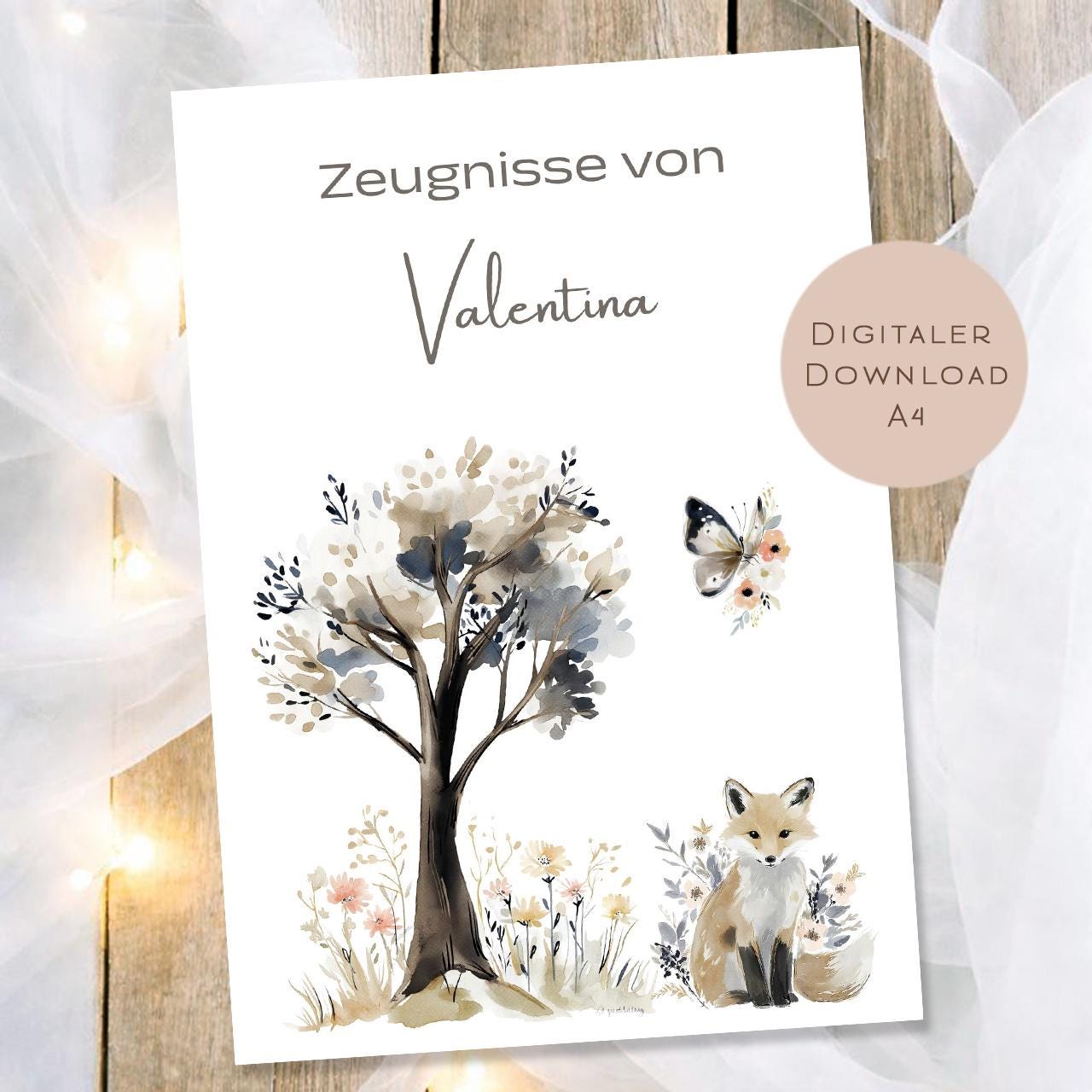 Druckvorlage Wald Fuchs Zeugnismappe personalisiert | Zeugnis Name Geschenk Schulanfang I Geschenkidee Einschulung Ausdrucken PDF Download