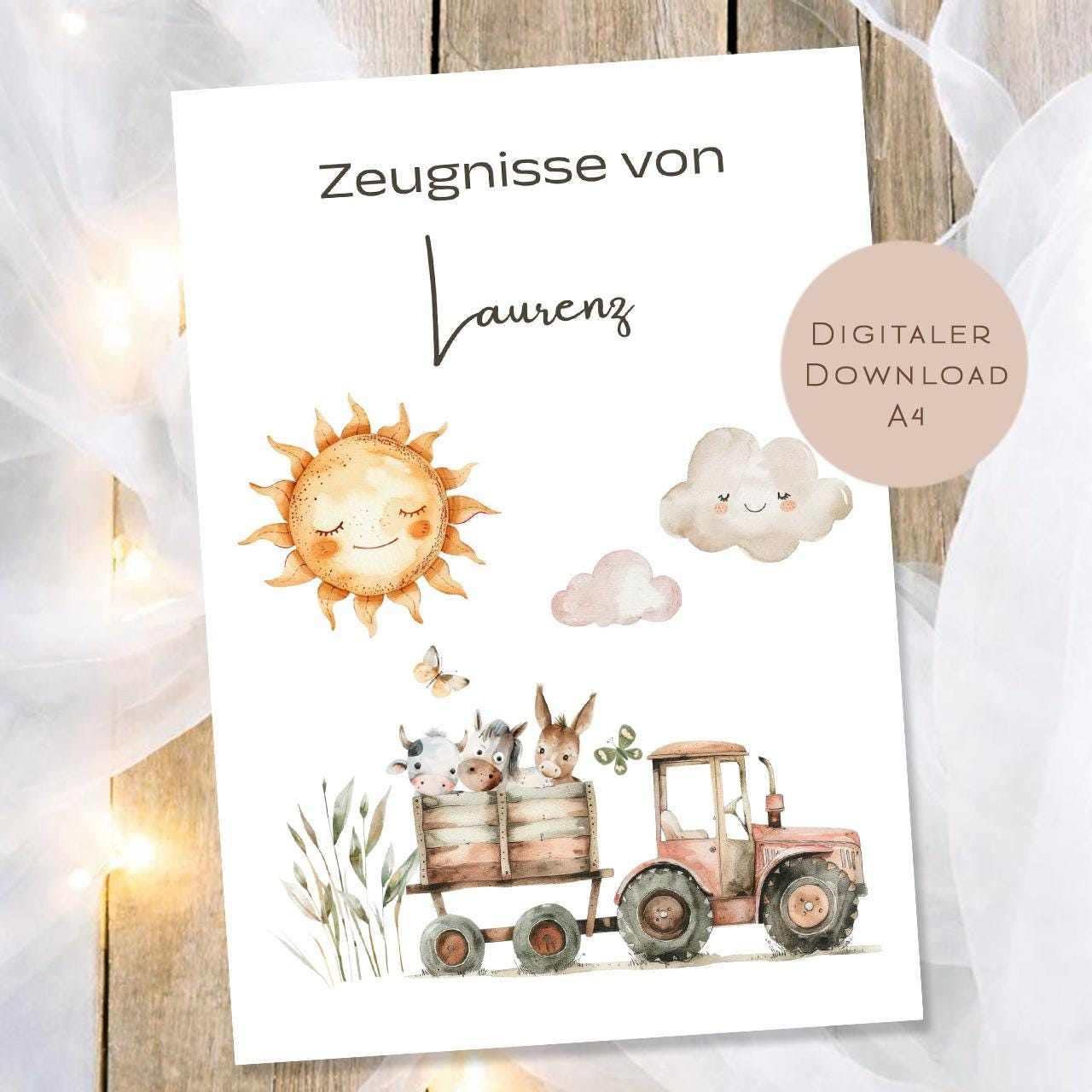 Druckvorlage Tier Traktor Zeugnismappe personalisiert | Zeugnis Name Geschenk Schulanfang I Geschenkidee Einschulung Ausdrucken PDF Download