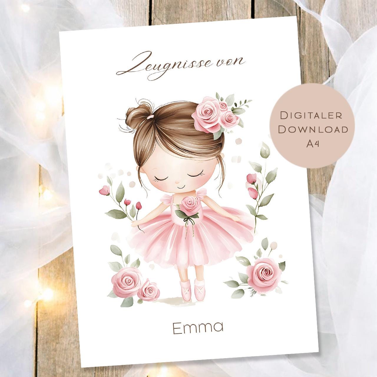 Druckvorlage Ballerina Zeugnismappe personalisiert | Zeugnis Name Geschenk Schulanfang I Geschenkidee Einschulung Ausdrucken PDF Download