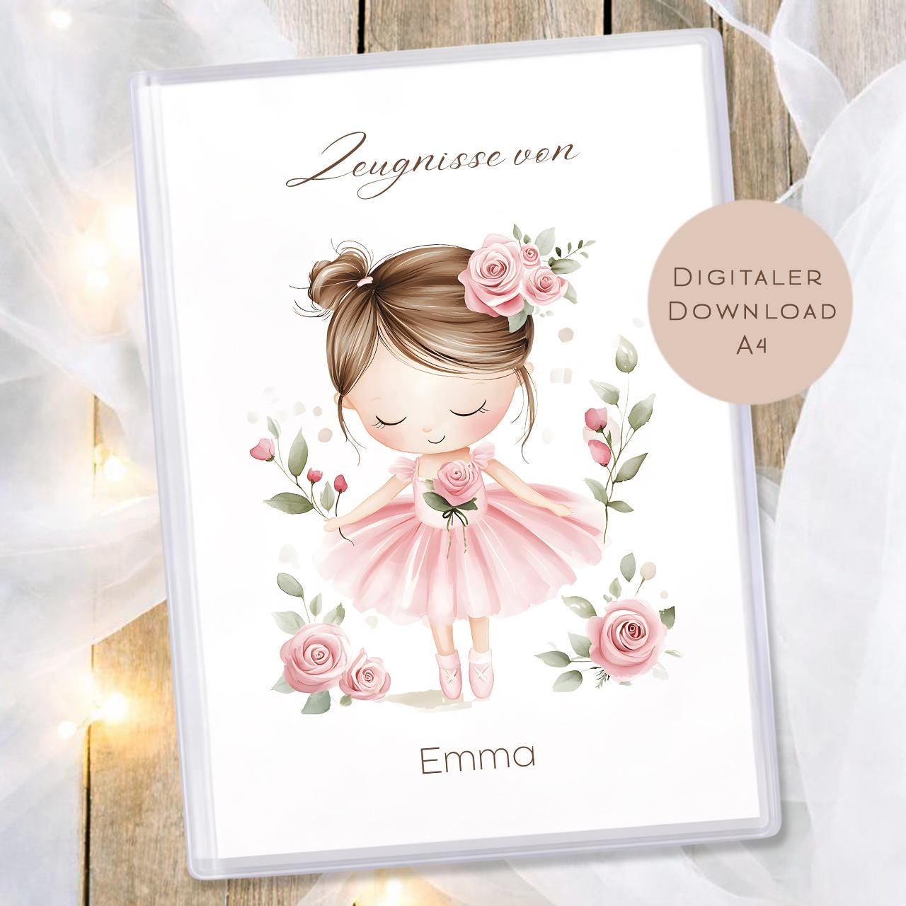 Druckvorlage Ballerina Zeugnismappe personalisiert | Zeugnis Name Geschenk Schulanfang I Geschenkidee Einschulung Ausdrucken PDF Download