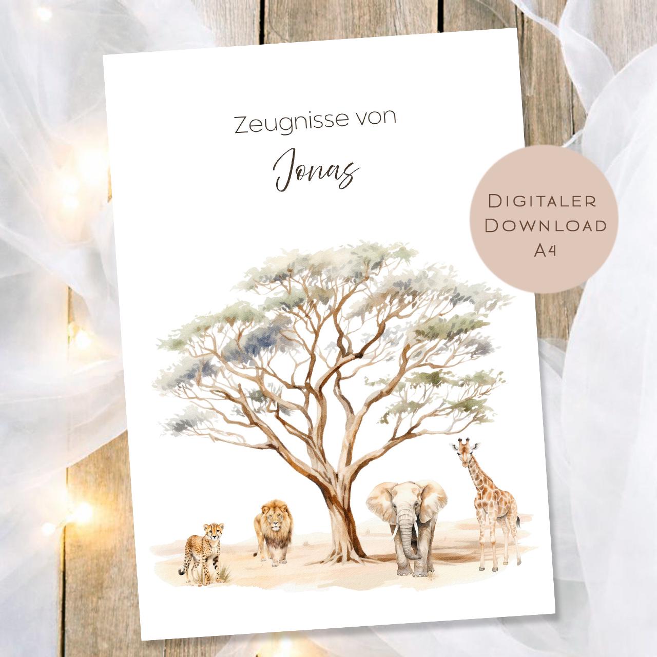 Druckvorlage Safari Zeugnismappe personalisiert | Zeugnis Name Geschenk Schulanfang I Geschenkidee Einschulung Ausdrucken PDF Download