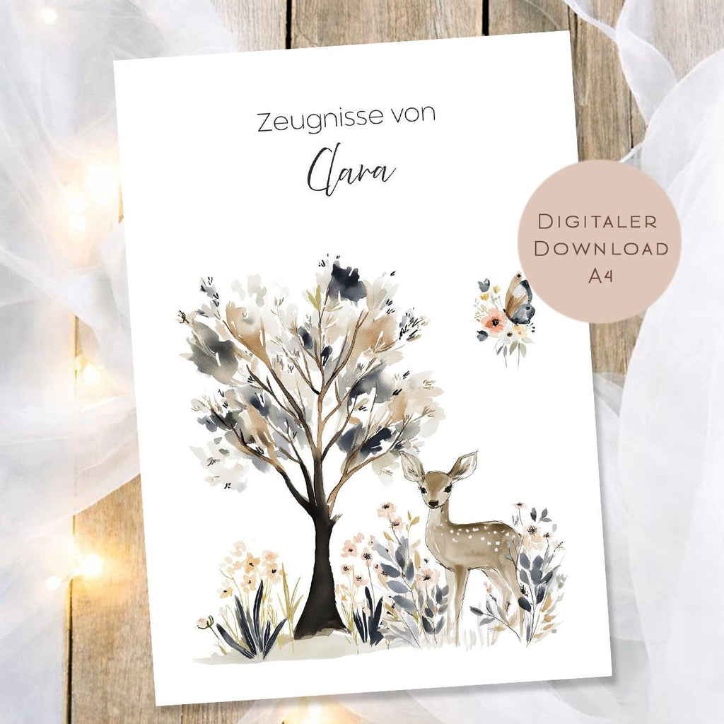 Druckvorlage Reh Zeugnismappe personalisiert | Zeugnis Name Geschenk Schulanfang I Geschenkidee Einschulung Ausdrucken PDF Download