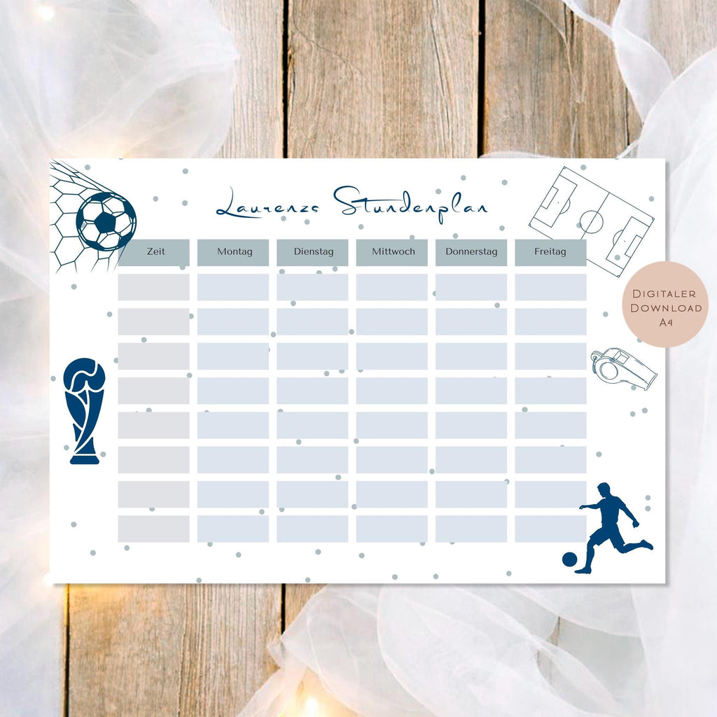 Druckvorlage Stundenplan Fußball Name personalisiert | Geschenk Schulanfang | Geschenkidee Schultüte Einschulung Ausdrucken PDF Download