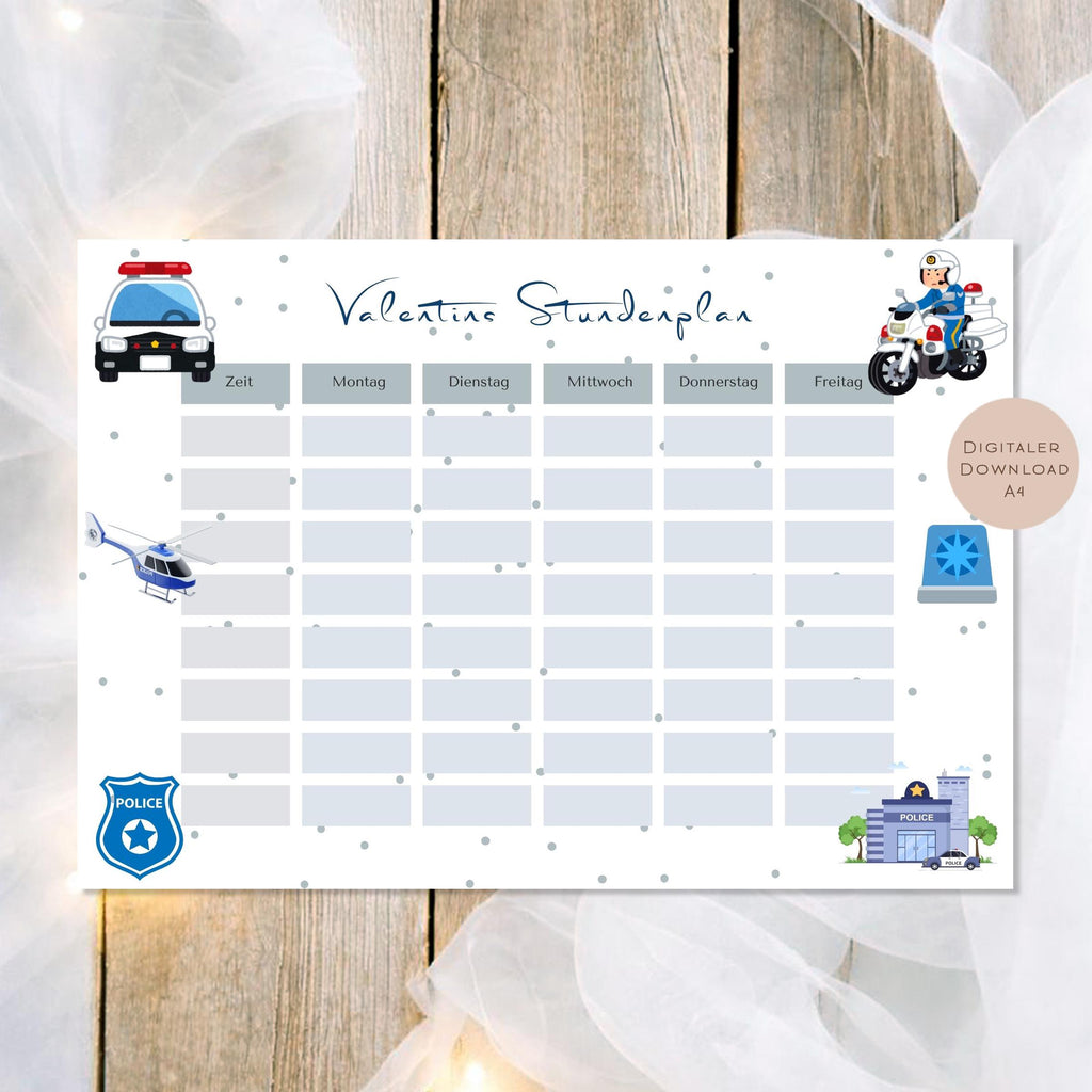 Druckvorlage Stundenplan Polizei Name personalisiert | Geschenk Schulanfang | Geschenkidee Schultüte Einschulung Ausdrucken PDF Download
