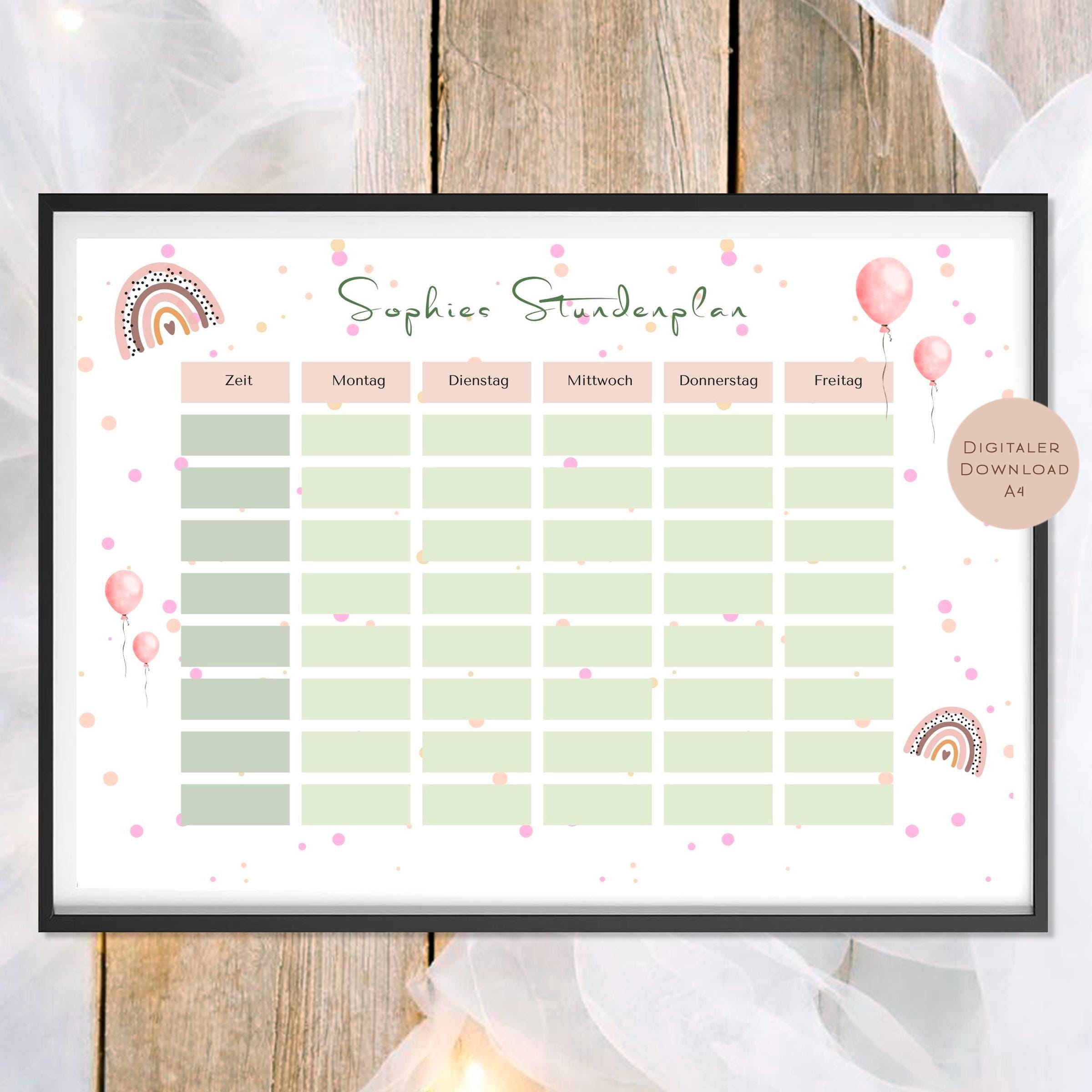 Druckvorlage Stundenplan Regenbogen Name personalisiert | Geschenk Schulanfang | Geschenkidee Schultüte Einschulung Ausdrucken PDF Download