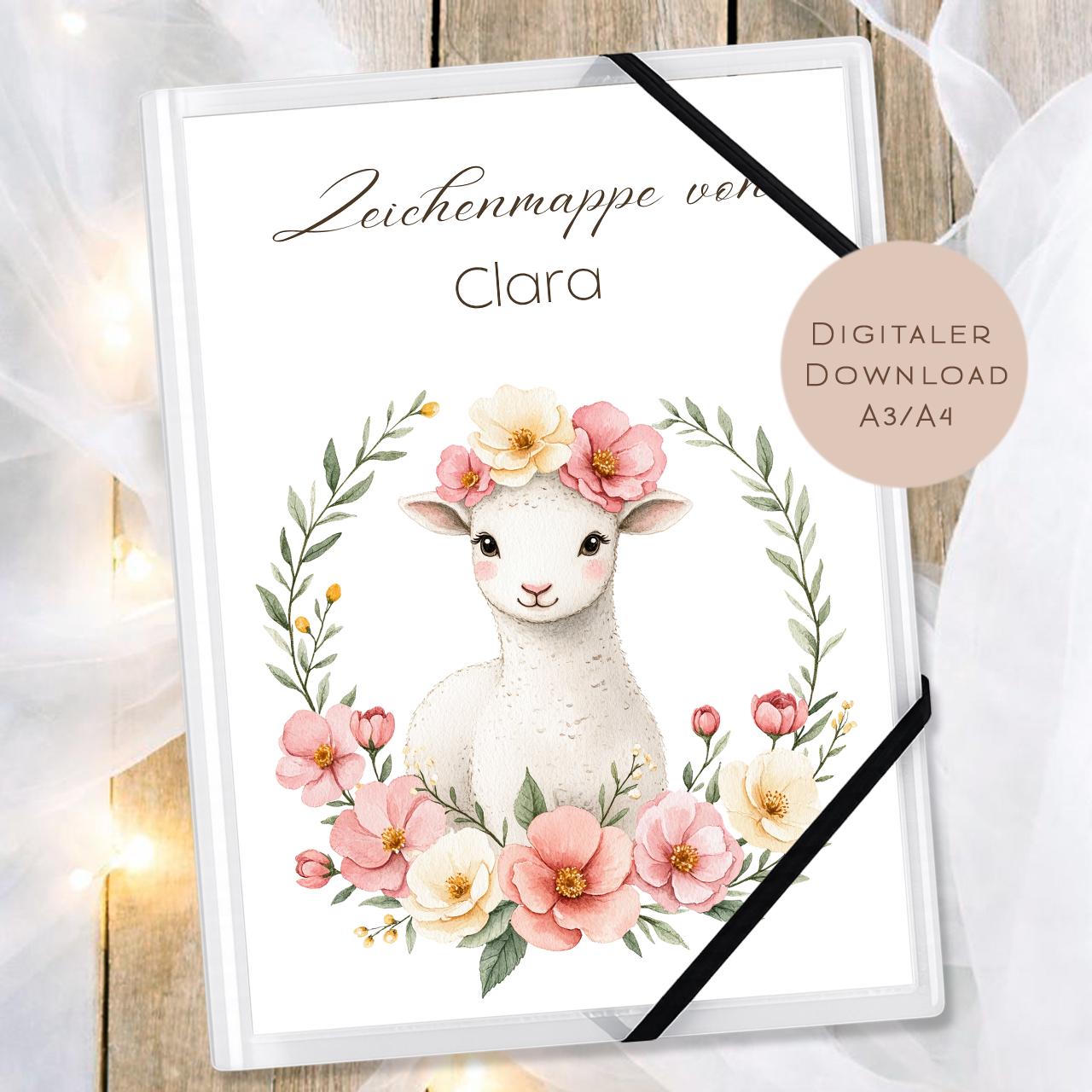 Druckvorlage Zeichenmappe Lamm Name personalisiert | Postmappe Geschenk Schulanfang I Schulmappe Einschulung Ausdrucken PDF Download
