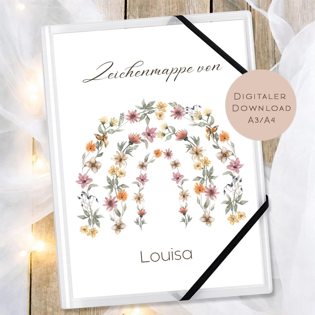 Druckvorlage Zeichenmappe Regenbogen Name personalisiert | Postmappe Geschenk Schulanfang I Schulmappe Einschulung Ausdrucken PDF Download