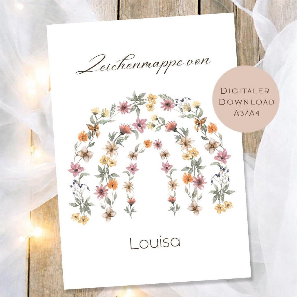 Druckvorlage Zeichenmappe Regenbogen Name personalisiert | Postmappe Geschenk Schulanfang I Schulmappe Einschulung Ausdrucken PDF Download