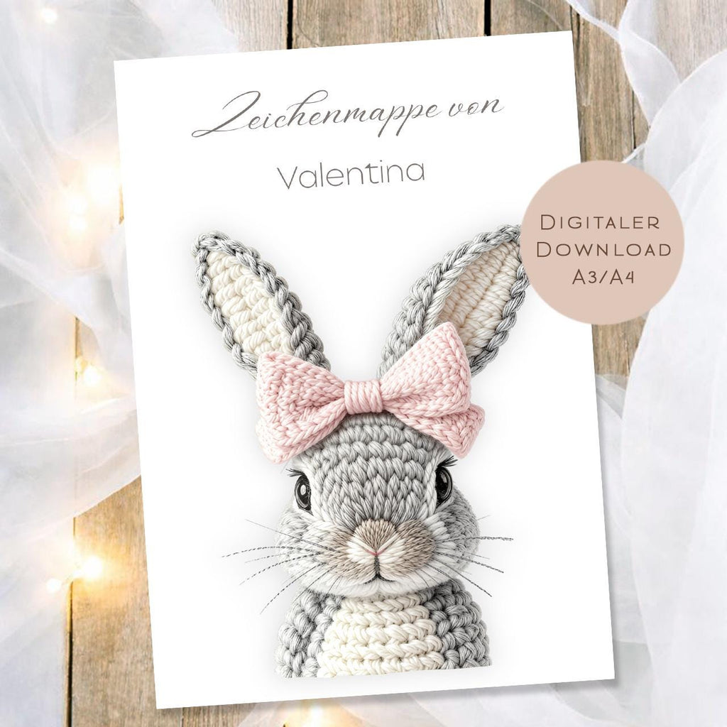Druckvorlage Zeichenmappe Hase Name personalisiert | Postmappe Geschenk Schulanfang I Schulmappe Einschulung Ausdrucken PDF Download