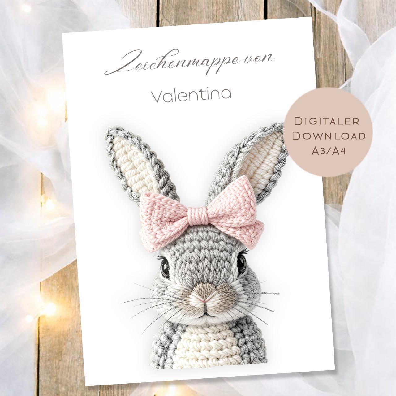Druckvorlage Zeichenmappe Hase Name personalisiert | Postmappe Geschenk Schulanfang I Schulmappe Einschulung Ausdrucken PDF Download