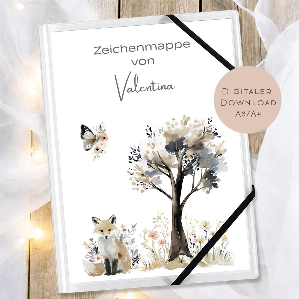 Druckvorlage Zeichenmappe Fuchs Name personalisiert | Postmappe Geschenk Schulanfang I Schulmappe Einschulung Ausdrucken PDF Download