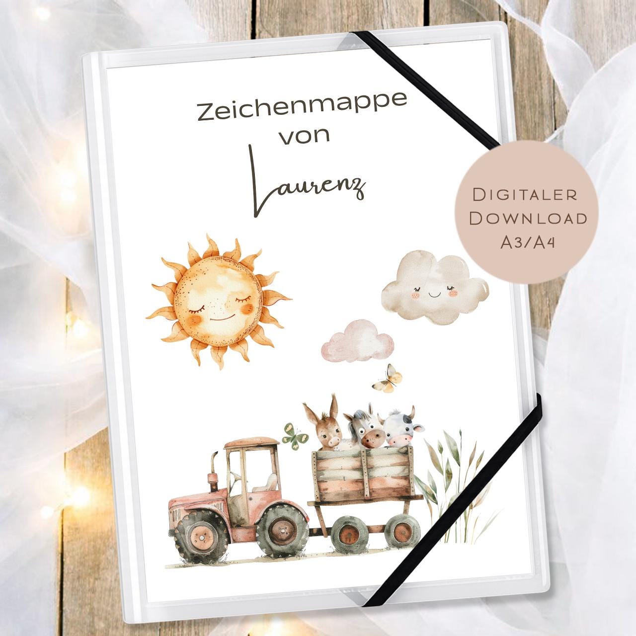 Druckvorlage Zeichenmappe Traktor Name personalisiert | Postmappe Geschenk Schulanfang I Schulmappe Einschulung Ausdrucken PDF Download