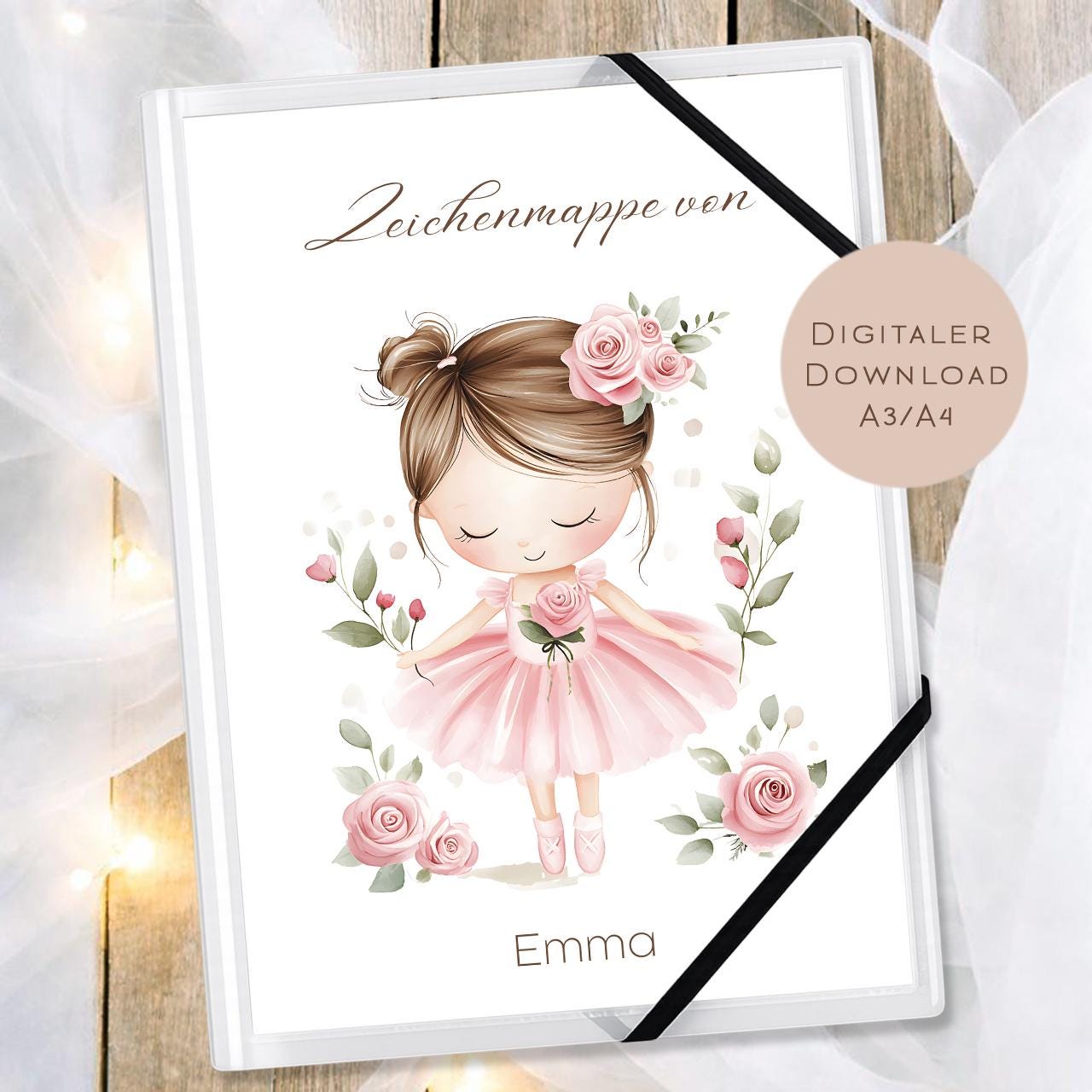 Druckvorlage Zeichenmappe Ballerina Name personalisiert | Postmappe Geschenk Schulanfang I Schulmappe Einschulung Ausdrucken PDF Download