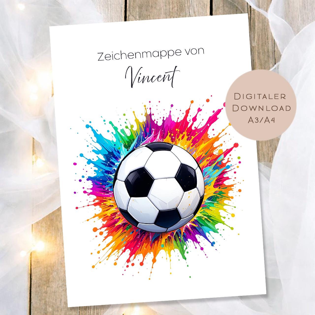 Druckvorlage Zeichenmappe Fußball Name personalisiert | Postmappe Geschenk Schulanfang I Schulmappe Einschulung Ausdrucken PDF Download