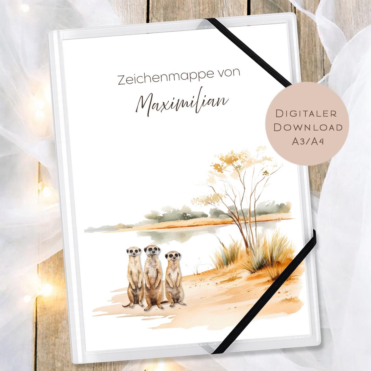 Druckvorlage Zeichenmappe Erdmännchen Name personalisiert | Postmappe Geschenk Schulanfang I Schulmappe Einschulung Ausdrucken PDF Download