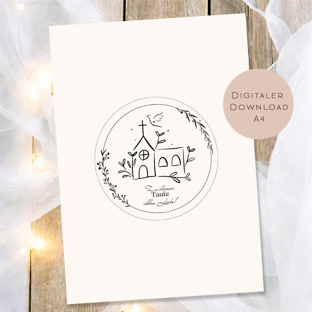 Druckvorlage Schüttelkarte Taufe | Geschenk Geld Gutschein schenken | Geldgeschenk Taube Kirche Karte zum Ausdrucken PDF Download