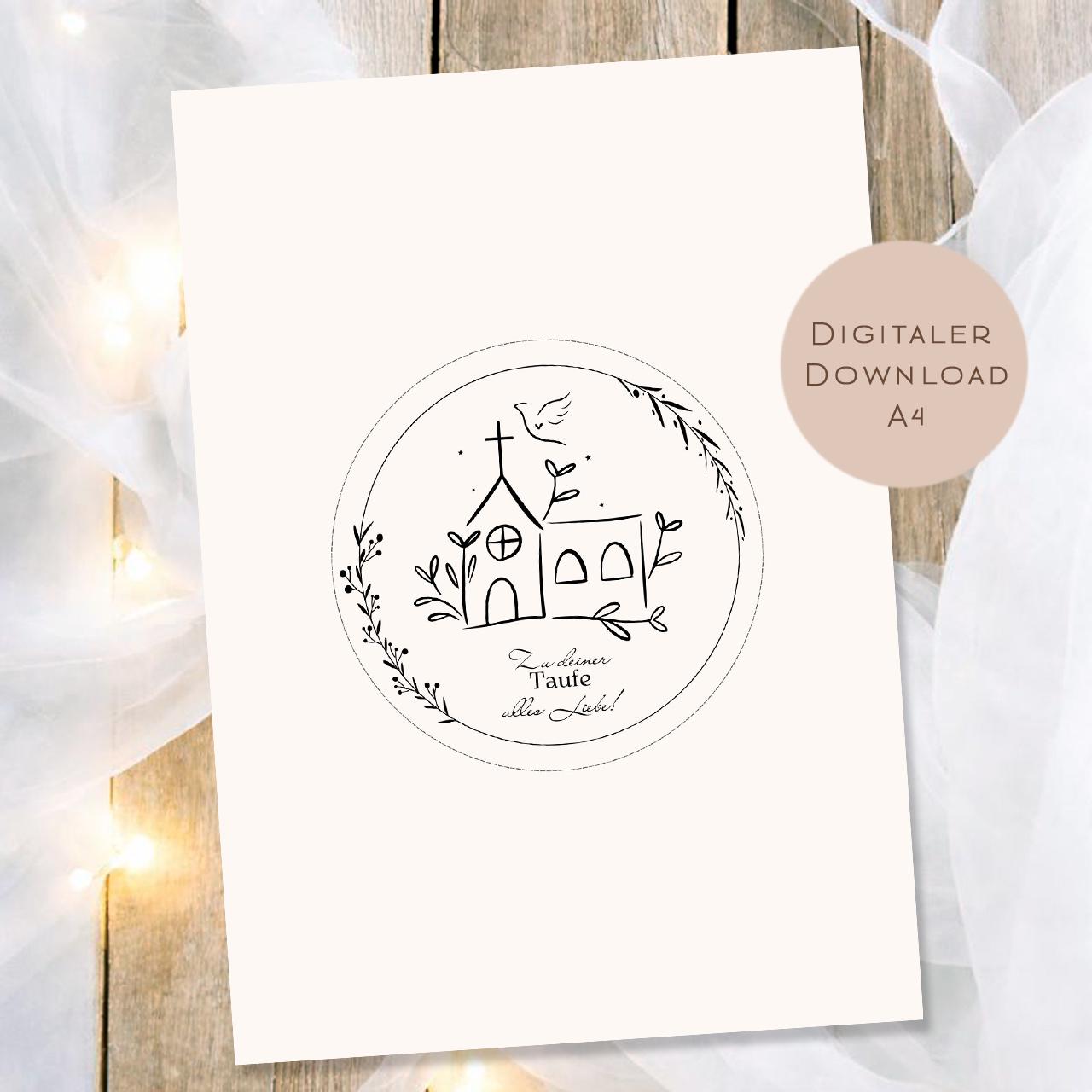 Druckvorlage Schüttelkarte Taufe | Geschenk Geld Gutschein schenken | Geldgeschenk Taube Kirche Karte zum Ausdrucken PDF Download