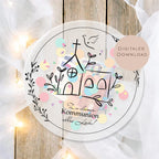 Druckvorlage Schüttelkarte Kommunion | Geschenk Geld Gutschein schenken | Geldgeschenk Taube Kirche Karte zum Ausdrucken PDF Download