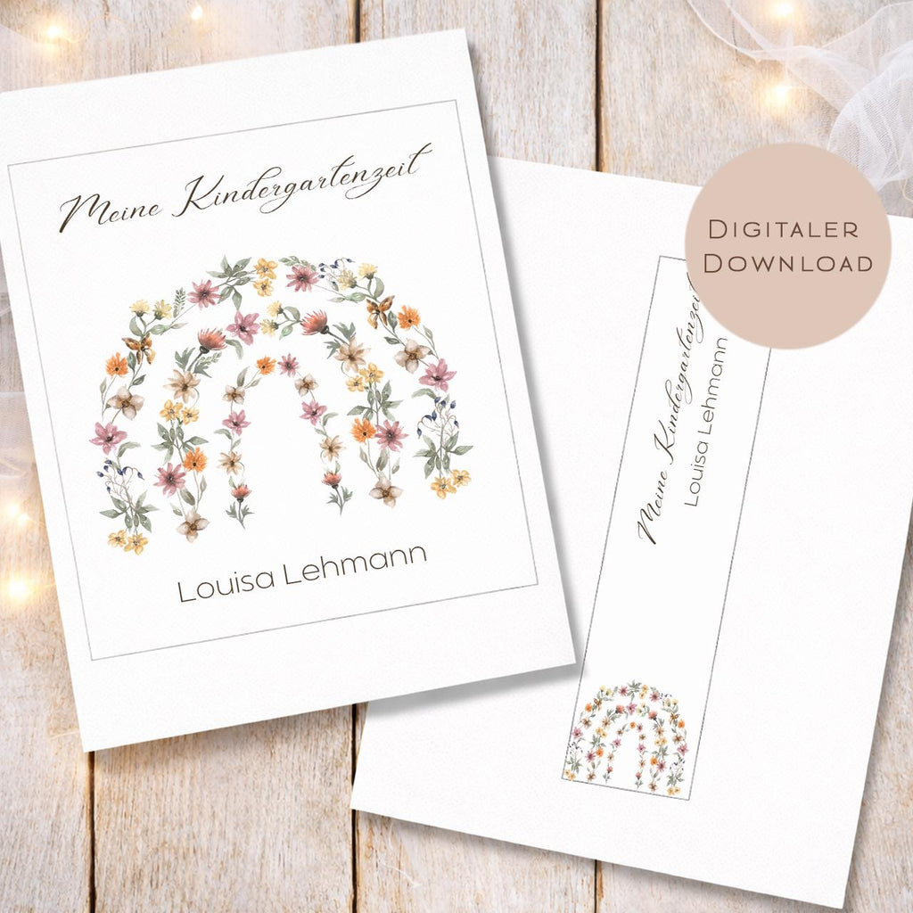 Druckvorlage Kindergarten Ordner Krippe Regenbogen Name personalisiert | Kita Sammelmappe I Ringordner Kindergartenzeit Ausdrucken Download