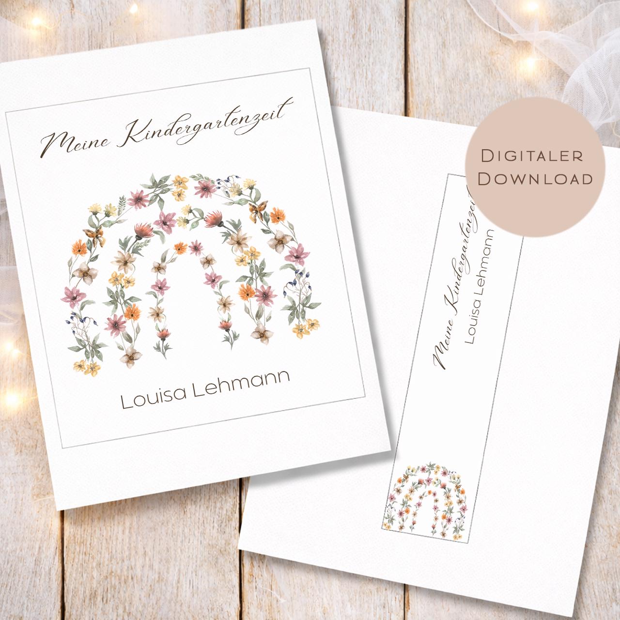 Druckvorlage Kindergarten Ordner Krippe Regenbogen Name personalisiert | Kita Sammelmappe I Ringordner Kindergartenzeit Ausdrucken Download