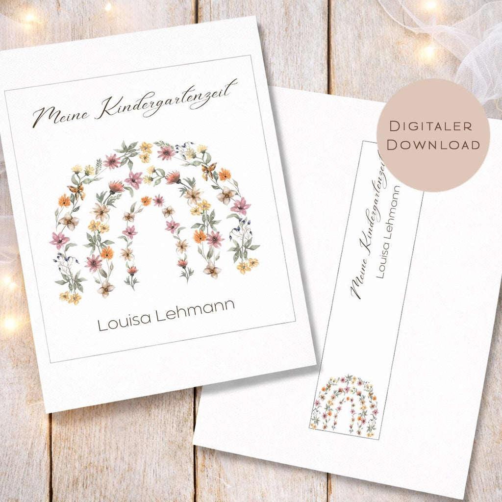 Druckvorlage Kindergarten Ordner Krippe Regenbogen Name personalisiert | Kita Sammelmappe I Ringordner Kindergartenzeit Ausdrucken Download