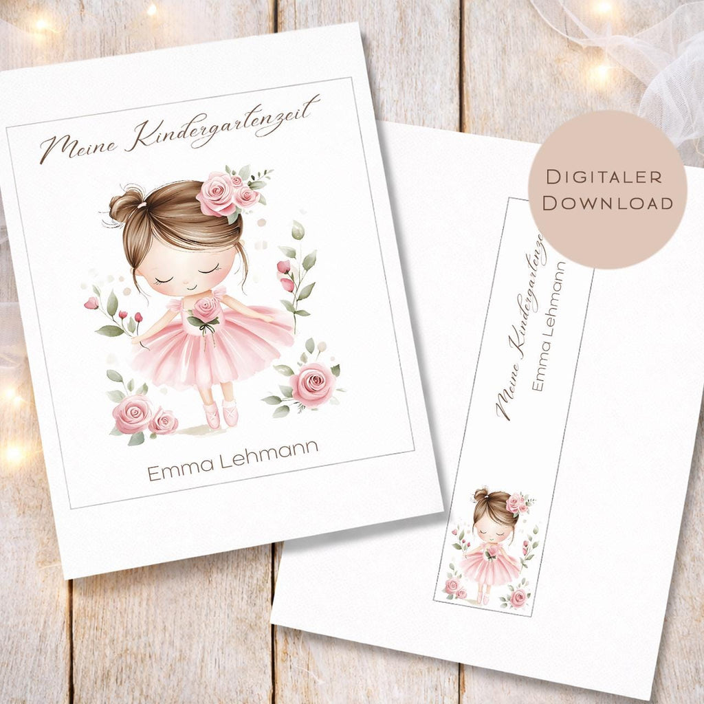Druckvorlage Kindergarten Ordner Krippe Ballerina Name personalisiert | Kita Sammelmappe I Ringordner Kindergartenzeit Ausdrucken Download