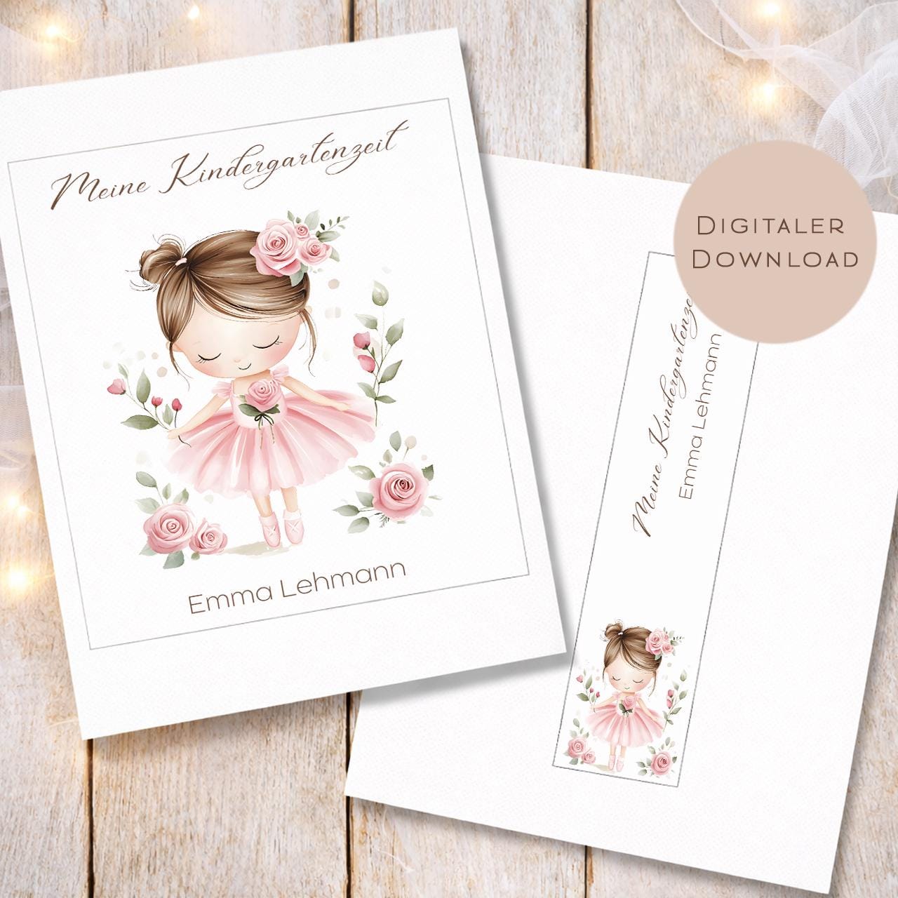 Druckvorlage Kindergarten Ordner Krippe Ballerina Name personalisiert | Kita Sammelmappe I Ringordner Kindergartenzeit Ausdrucken Download