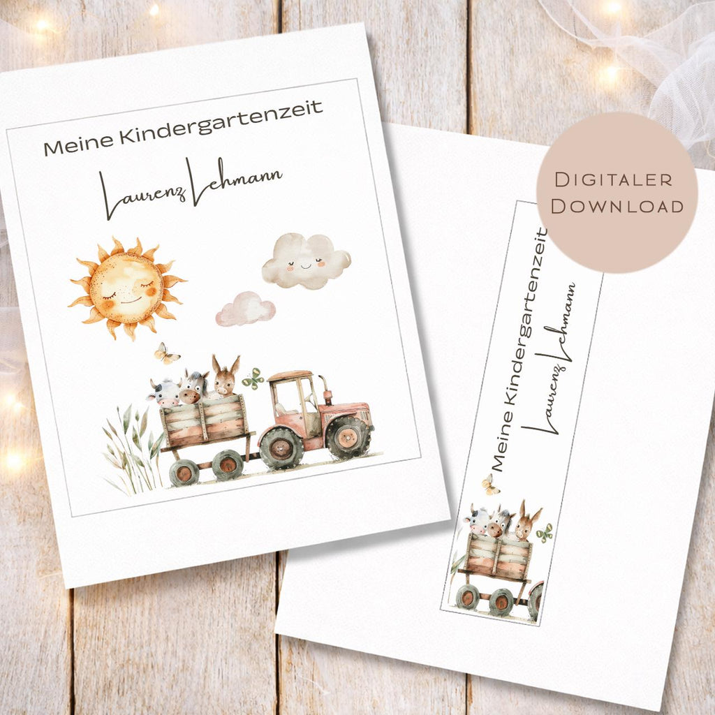 Druckvorlage Kindergarten Ordner Krippe Traktor Name personalisiert | Kita Sammelmappe I Ringordner Kindergartenzeit Ausdrucken Download
